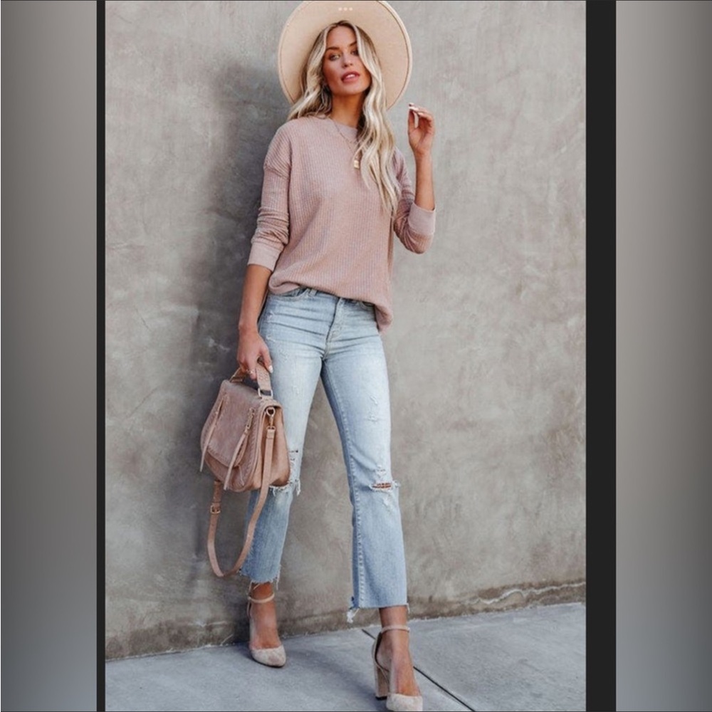 Last 1! #23 Classic Blush Pink Waffle Weave L.S. Top - Picture 3 of 14